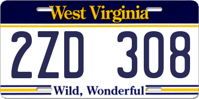 WV license plate 2ZD308