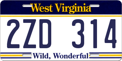 WV license plate 2ZD314