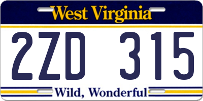 WV license plate 2ZD315