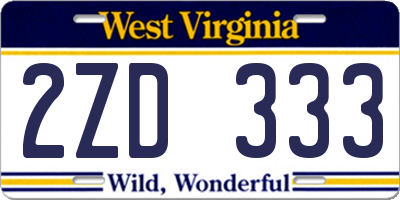 WV license plate 2ZD333