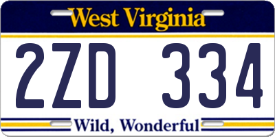 WV license plate 2ZD334