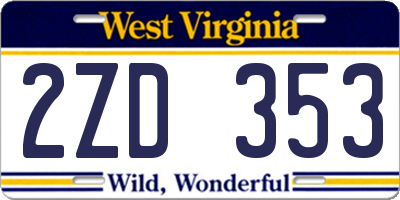 WV license plate 2ZD353