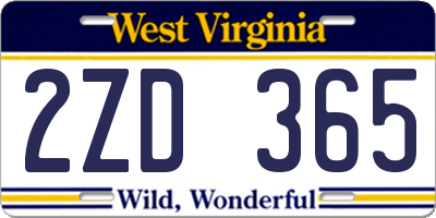 WV license plate 2ZD365
