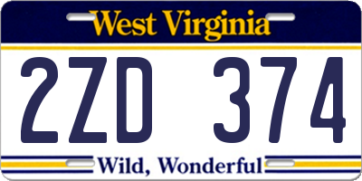 WV license plate 2ZD374