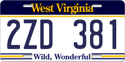 WV license plate 2ZD381