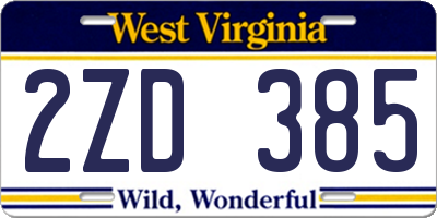WV license plate 2ZD385