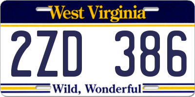WV license plate 2ZD386