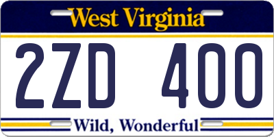 WV license plate 2ZD400