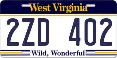 WV license plate 2ZD402