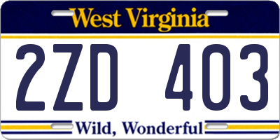 WV license plate 2ZD403