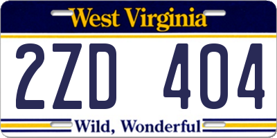 WV license plate 2ZD404