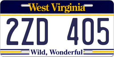 WV license plate 2ZD405
