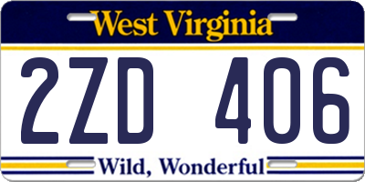 WV license plate 2ZD406