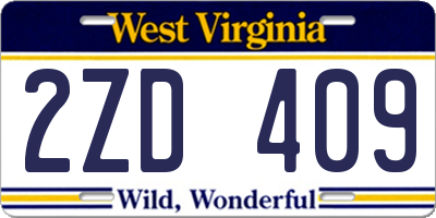 WV license plate 2ZD409