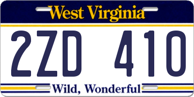 WV license plate 2ZD410
