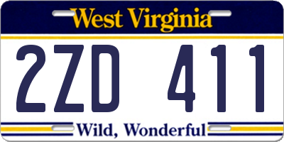 WV license plate 2ZD411