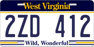 WV license plate 2ZD412