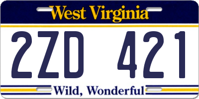 WV license plate 2ZD421