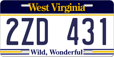 WV license plate 2ZD431