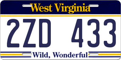 WV license plate 2ZD433