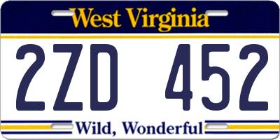 WV license plate 2ZD452