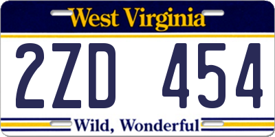 WV license plate 2ZD454