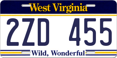 WV license plate 2ZD455