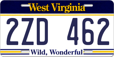 WV license plate 2ZD462