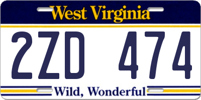 WV license plate 2ZD474