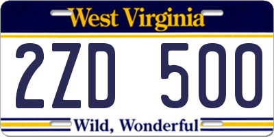 WV license plate 2ZD500
