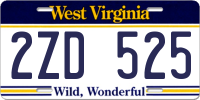 WV license plate 2ZD525