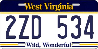 WV license plate 2ZD534