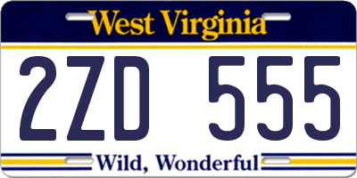 WV license plate 2ZD555