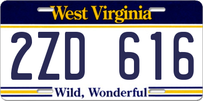 WV license plate 2ZD616