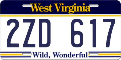 WV license plate 2ZD617