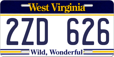 WV license plate 2ZD626