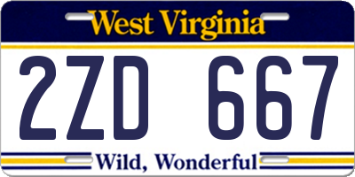 WV license plate 2ZD667