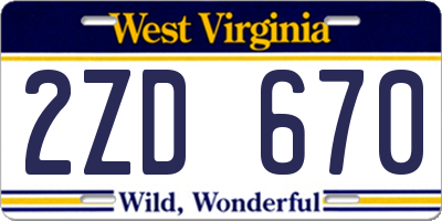 WV license plate 2ZD670