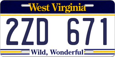 WV license plate 2ZD671