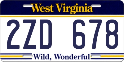 WV license plate 2ZD678