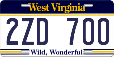 WV license plate 2ZD700