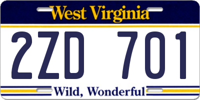 WV license plate 2ZD701