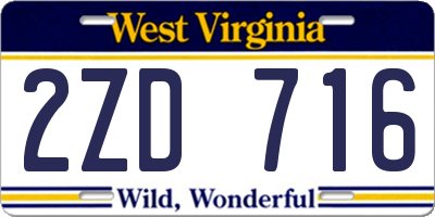 WV license plate 2ZD716
