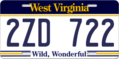 WV license plate 2ZD722