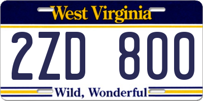 WV license plate 2ZD800