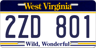 WV license plate 2ZD801