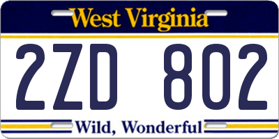 WV license plate 2ZD802
