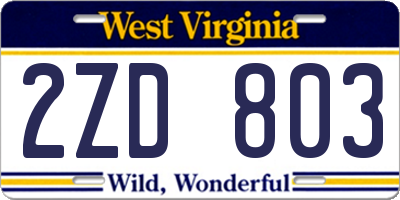 WV license plate 2ZD803