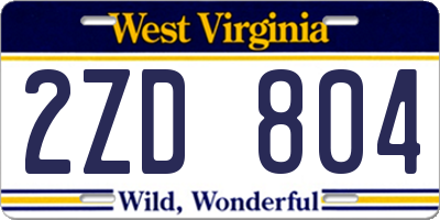 WV license plate 2ZD804