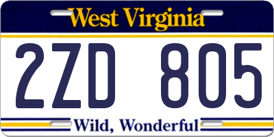 WV license plate 2ZD805
